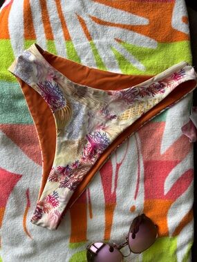 H&M Coral-Red Bikini Bottom with Multicolor Trim